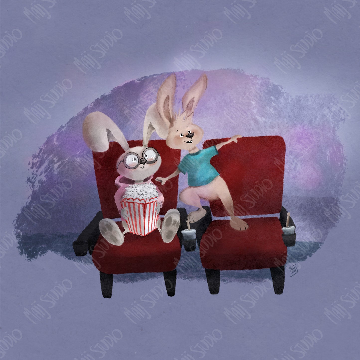 Bunnies at the movies - Canvas