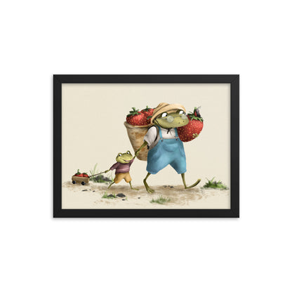 Frogtastic Strawberries - Framed