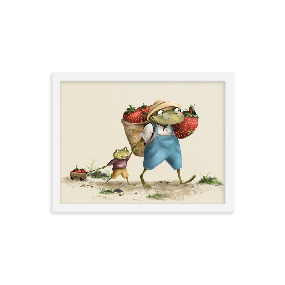 Frogtastic Strawberries - Framed